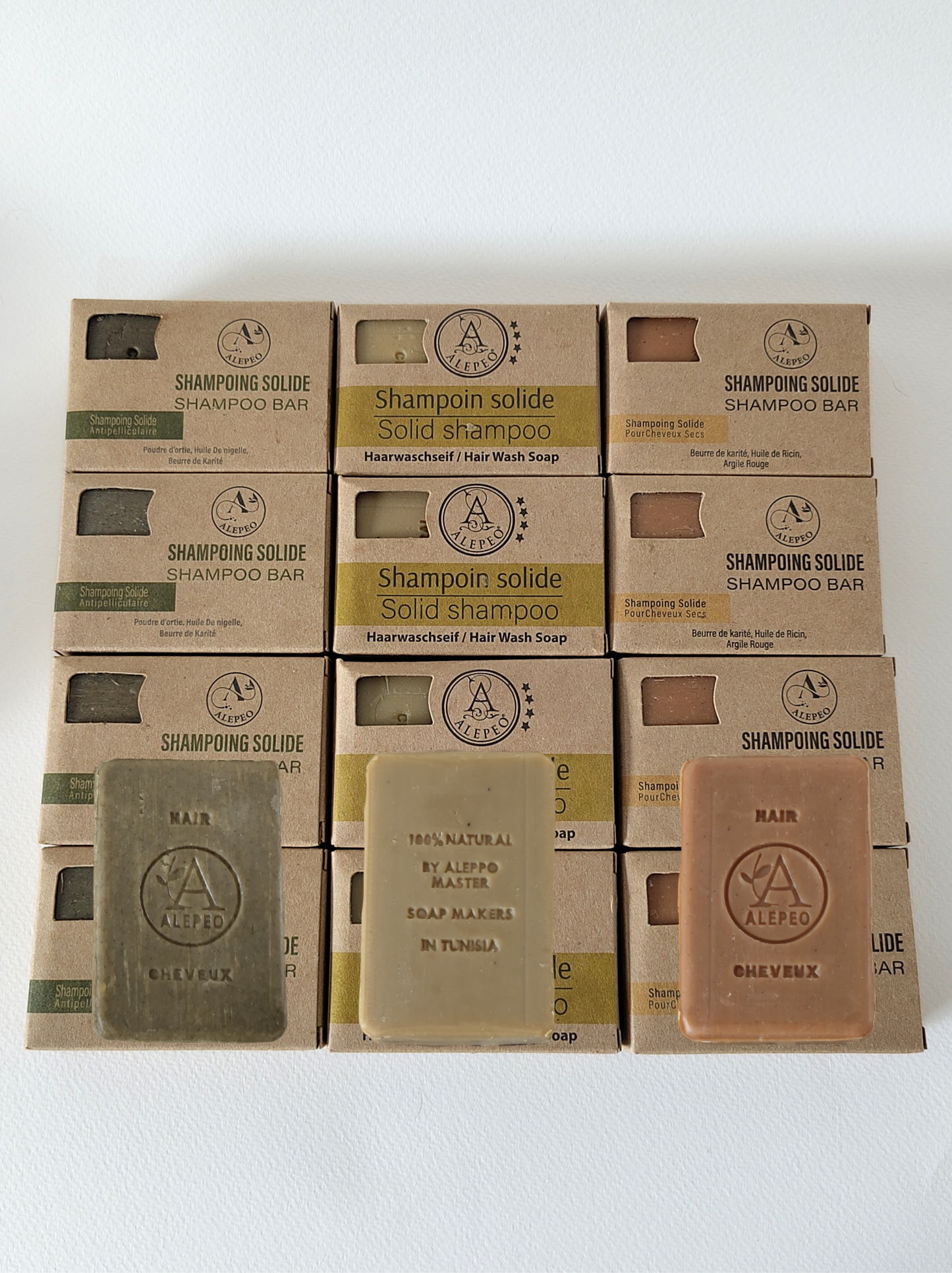 Pack de 12 Shampoings Solides d'Alep – 4 Variétés Essentielles