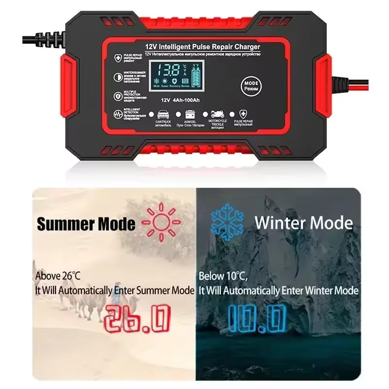 Chargeur de batterie de voiture entièrement automatique 12V- 6 A écran LCD numérique