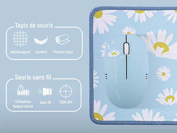 Pack Tapis + Souris Sans fil design DAISY