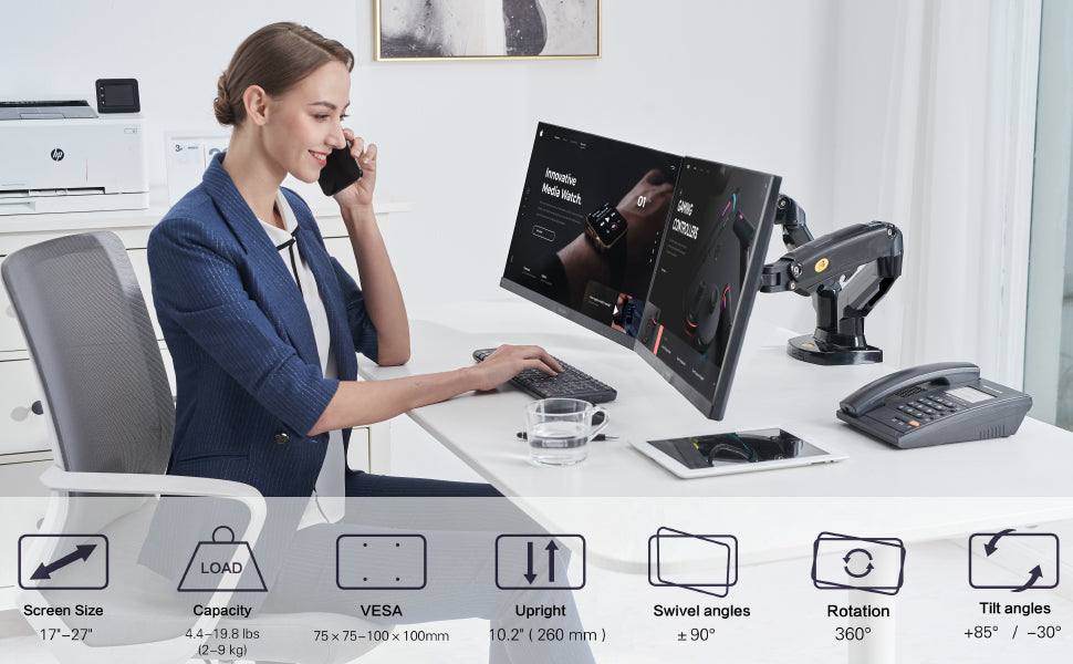 Dual Monitor Desk Mount for 17" - 27" LCD/LED Screens - North bayou F 160