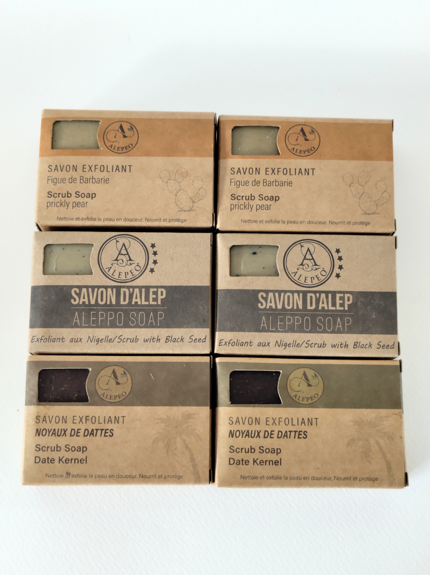 Pack de 6 Savons Exfoliants d'Alep – 3 Variétés Naturelles