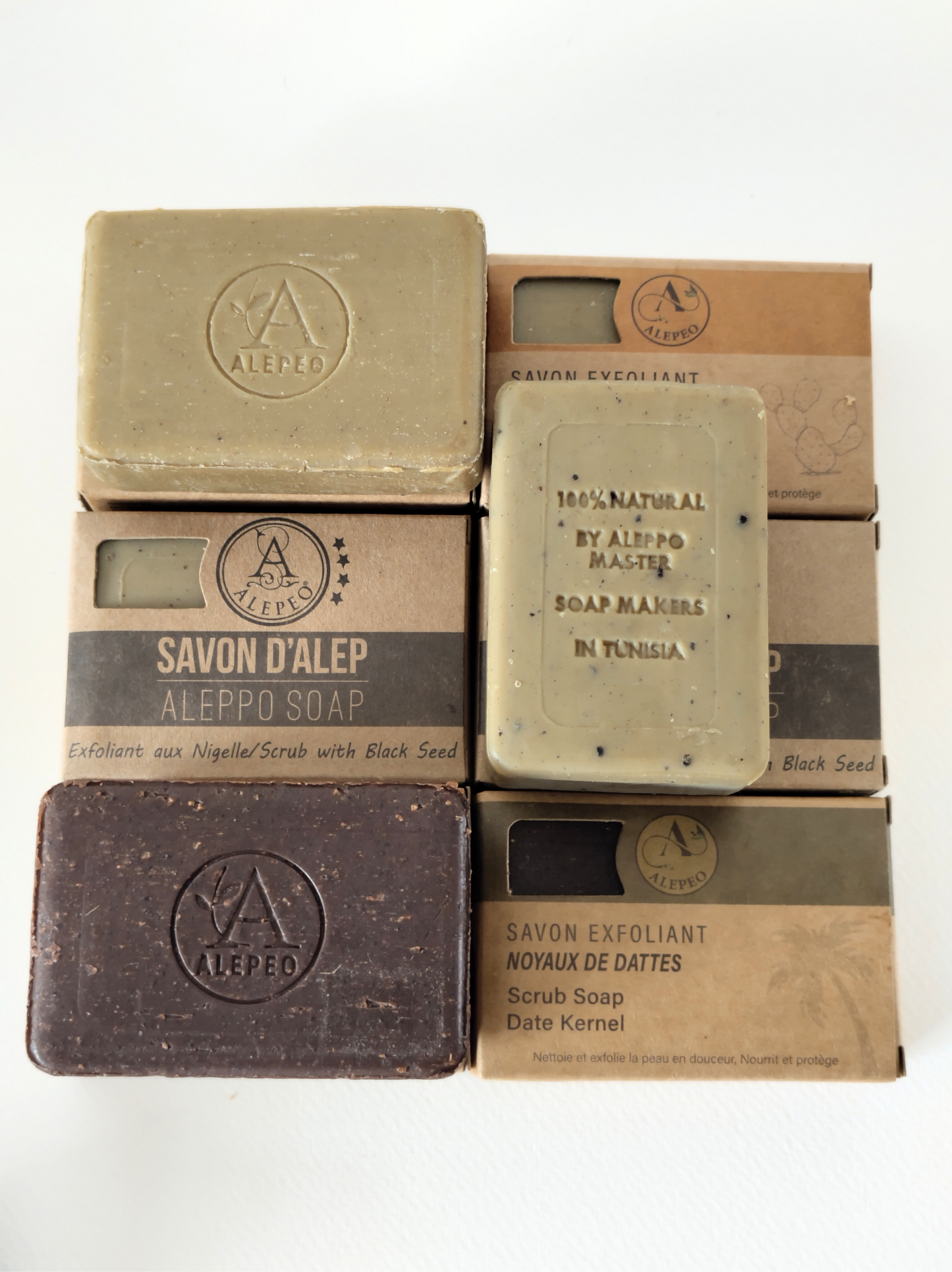 Pack de 6 Savons Exfoliants d'Alep – 3 Variétés Naturelles