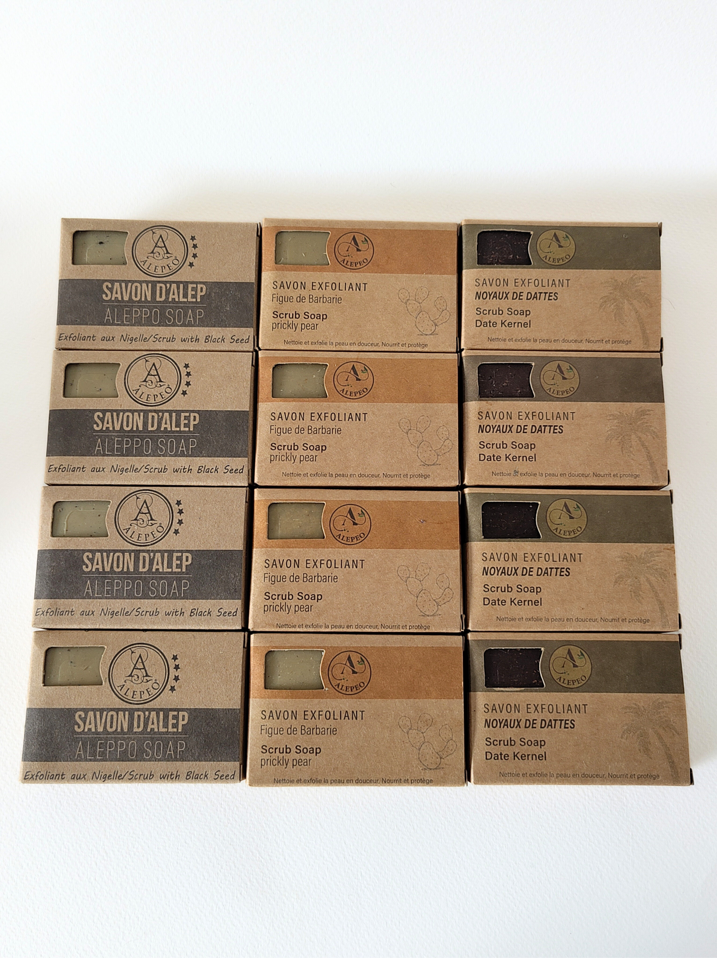 Pack de 12 Savons Exfoliants d'Alep – 3 Variétés Naturelles