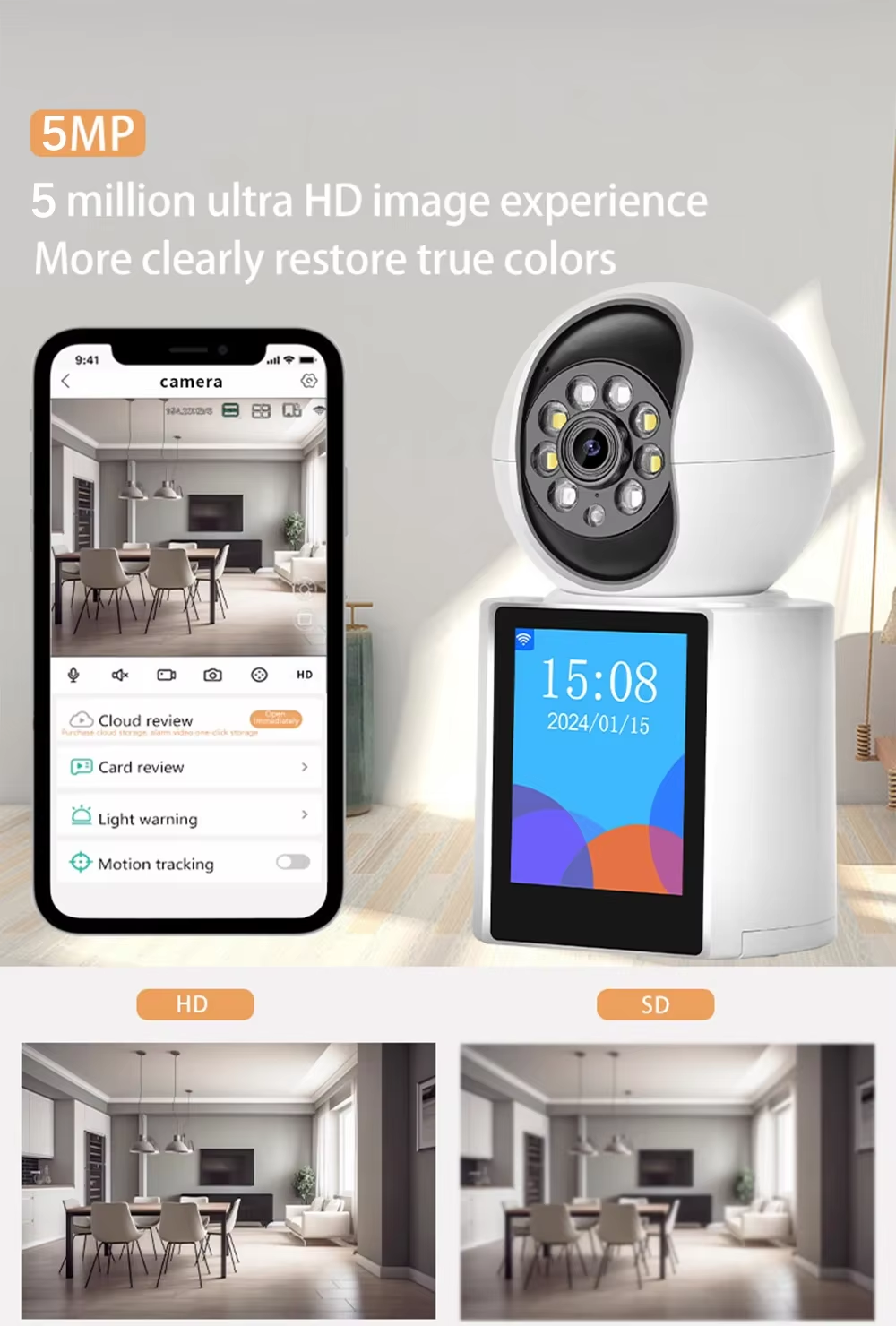 Caméra d'Interphone Vidéo 5MP WiFi – Écran 2,8"