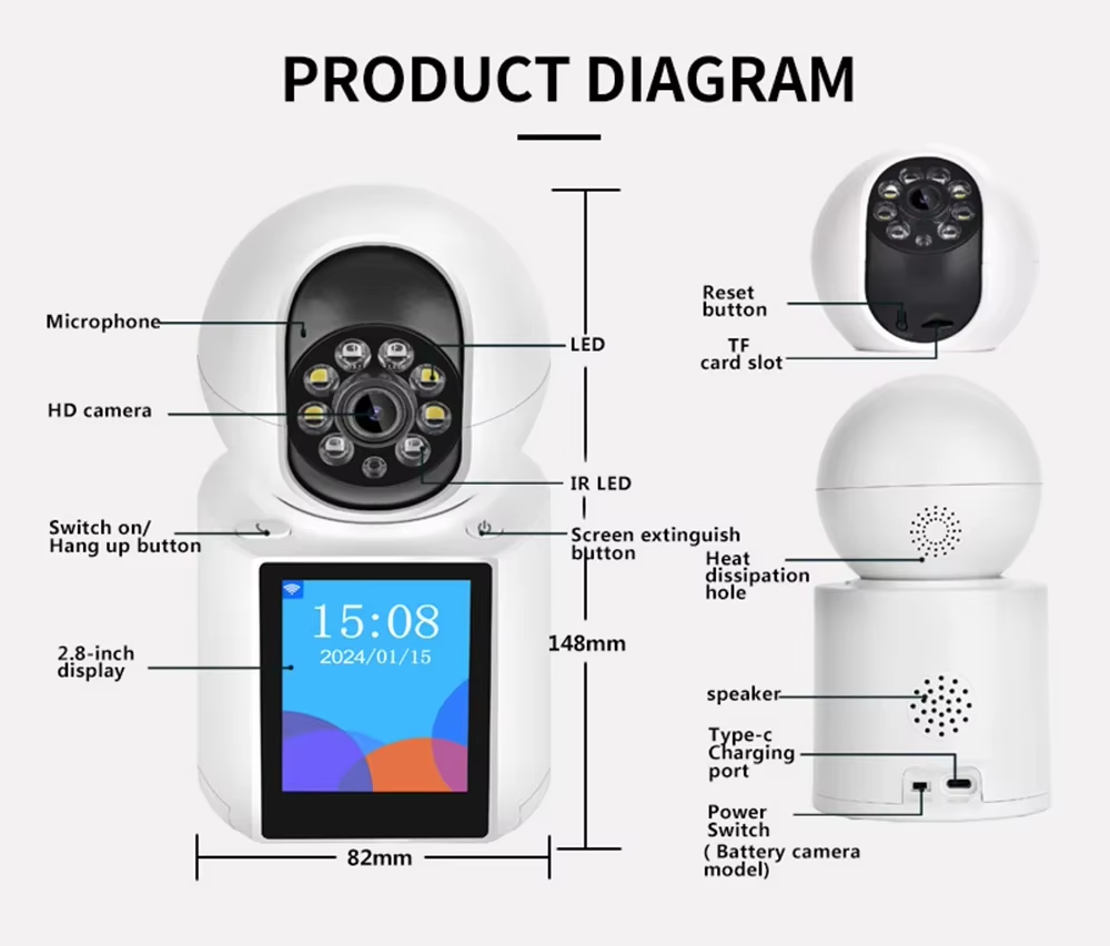 Caméra d'Interphone Vidéo 5MP WiFi – Écran 2,8"