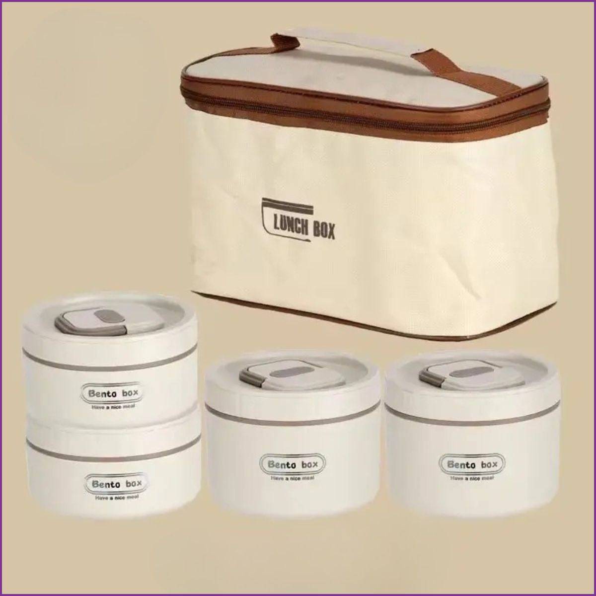 4 Boîtes à lunch avec sac isotherme ronds