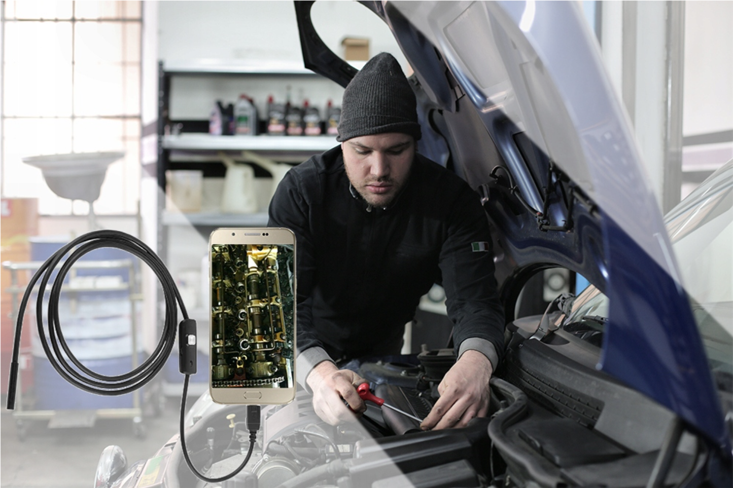 Caméra Endoscopique Android 3 en 1 de 7mm pour Inspection – Longueur 2 m câble Regide