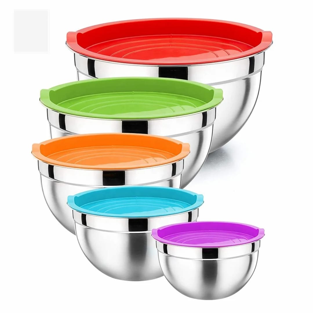 Ensemble de bols en acier inoxydable avec couvercles (5 pièces)
