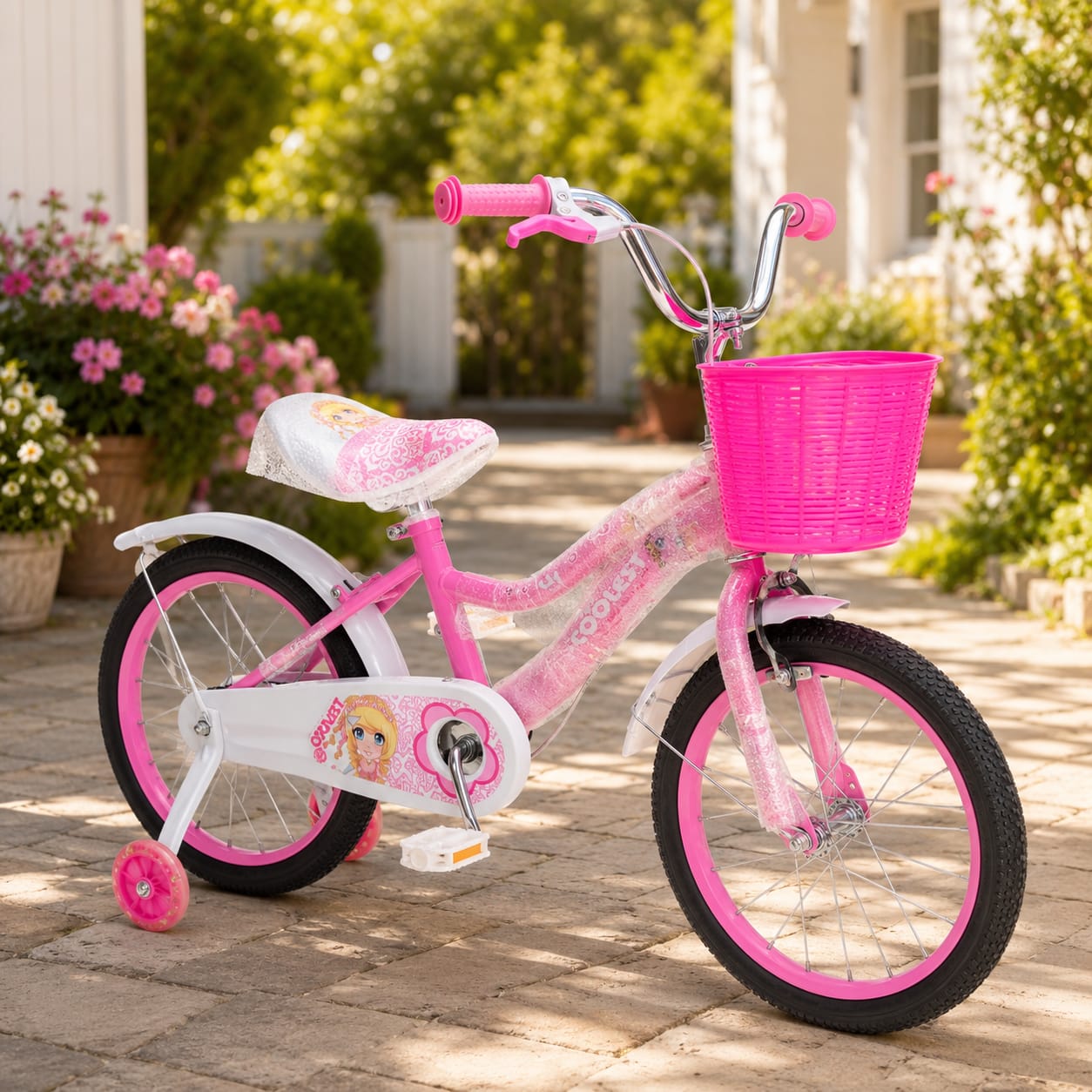 Vélo enfant fille rose avec panier 16 pouces