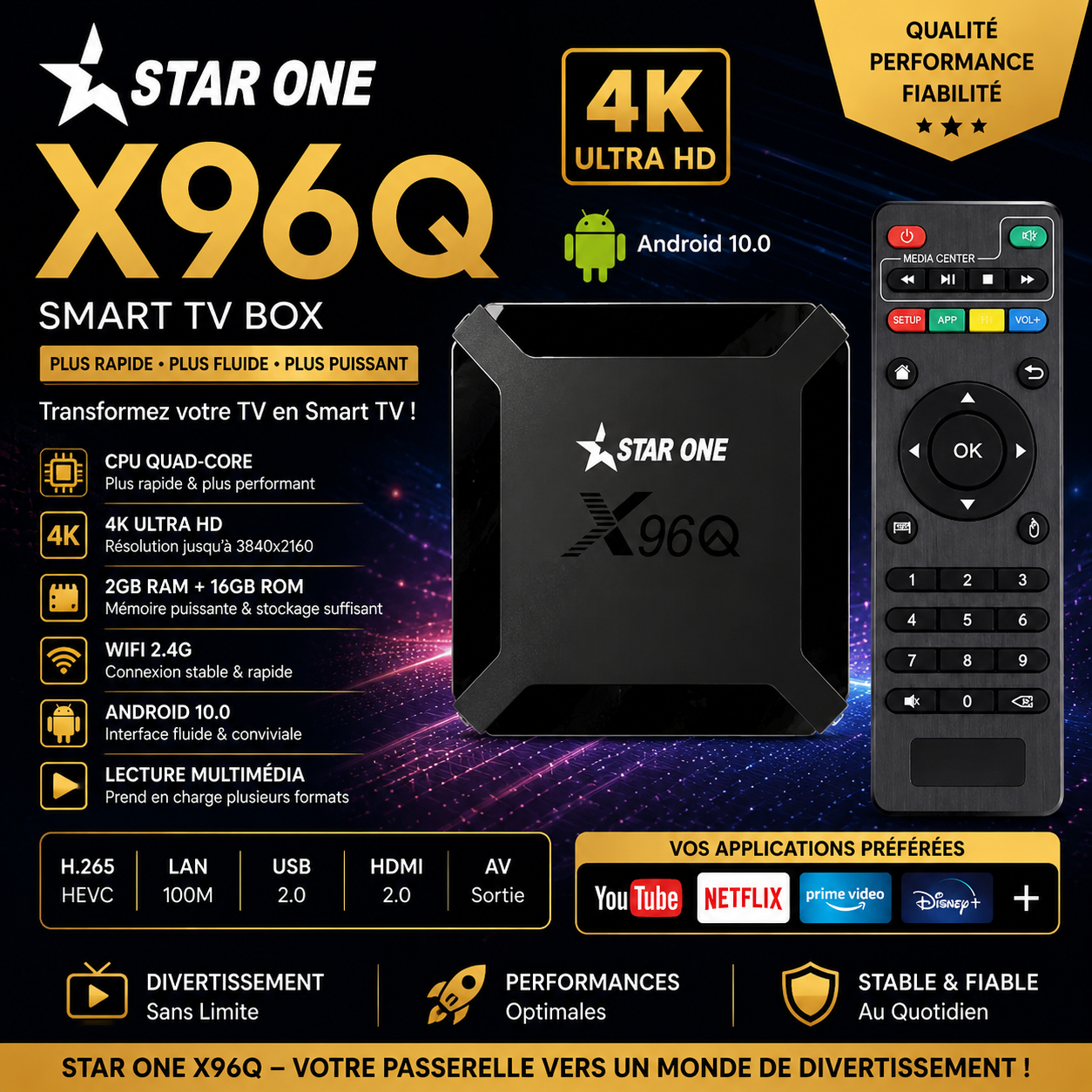 Box Android TV Star One X96Q 4K + Abonnement 12 mois