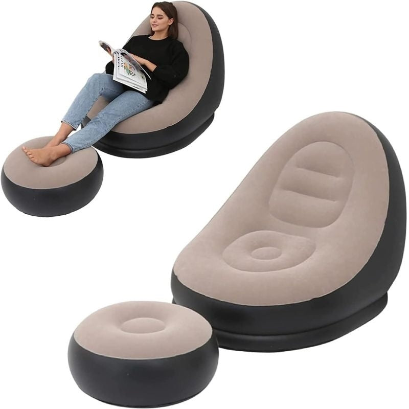 Fauteuil gonflable avec repose-pieds en flocage doux