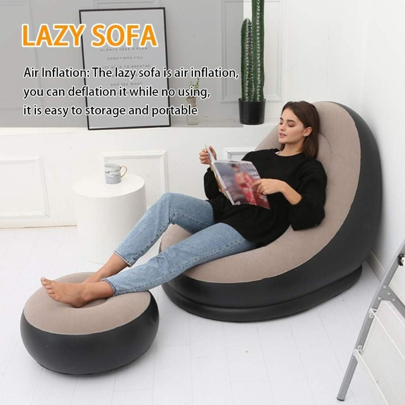 Fauteuil gonflable avec repose-pieds en flocage doux