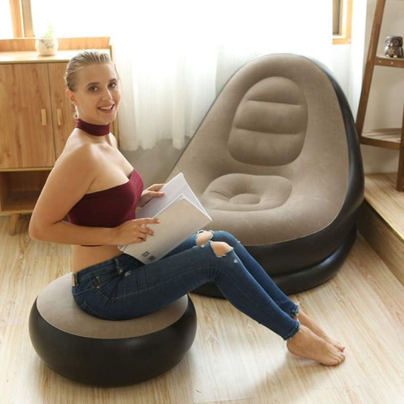 Fauteuil gonflable avec repose-pieds en flocage doux