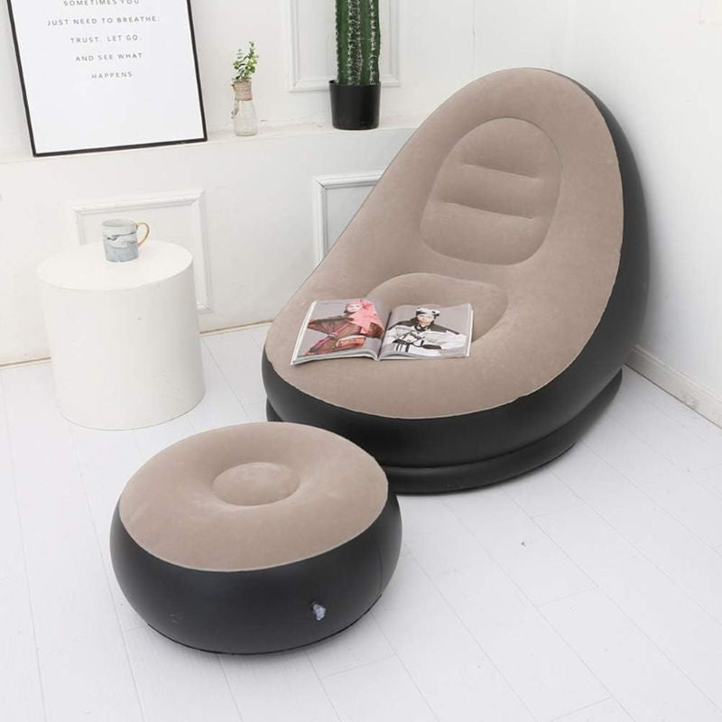 Fauteuil gonflable avec repose-pieds en flocage doux