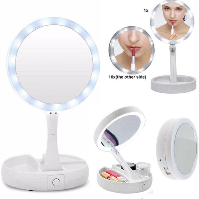Un miroir de maquillage lumineux double face